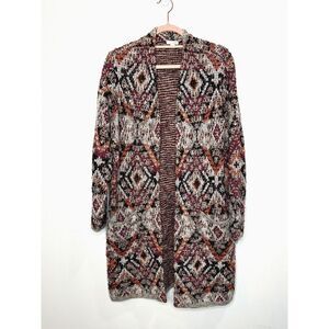 J Jill Cardigan Sweater Small Open Chunky Aztec Long Duster Southwest Boho Triba